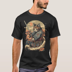 Japanese Art Cat Ninja Ukiyo-e  Style Samurai Cat T-Shirt