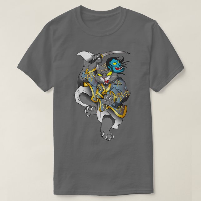 Japanese Art Cat Samurai Opera Mask  (2) T-Shirt (Design Front)