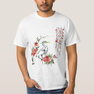 Japanese Art Crane Bird Garden Stylish  T-Shirt