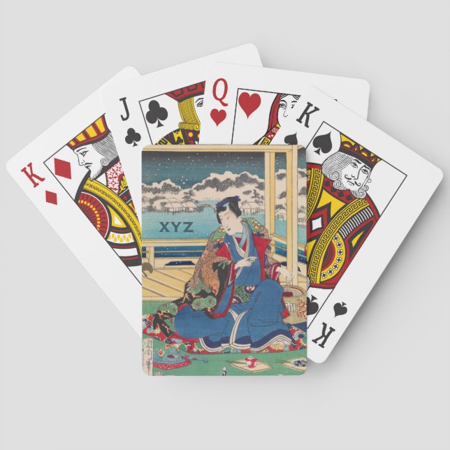 Japanese Art custom monogram playing cards (Back)