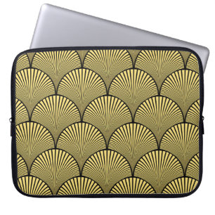 Japanese Art Deco: Black Gold Design Laptop Sleeve