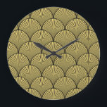 Japanese Art Deco: Black Gold Design Large Clock<br><div class="desc">Seamless black and gold japanese art deco floral waves pattern Vintage
Japanese art deco waves in an opulent black & gold mix.
Japanese art deco elegance,  black,  and gold unite!
japanese,  deco,  pattern,  floral,  seamless,  abstract,  decor,  fashion,  vintage,  backgrounds,  retro,  wave,  geometric,  luxury,  asian,  fabric,  chinese,  shape,  decoration,  culture</div>