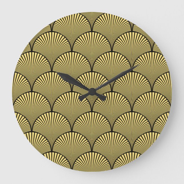 Japanese Art Deco: Black Gold Design Large Clock (Front)