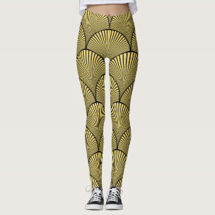 Japanese Art Deco: Black Gold Design Leggings