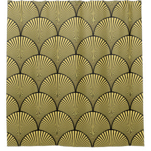 Japanese Art Deco: Black Gold Design Shower Curtain