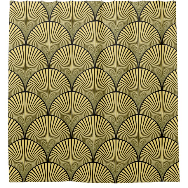 Japanese Art Deco: Black Gold Design Shower Curtain (Front)