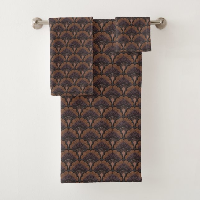 Japanese art deco style - Chocolate Bath Towel Set (Insitu)