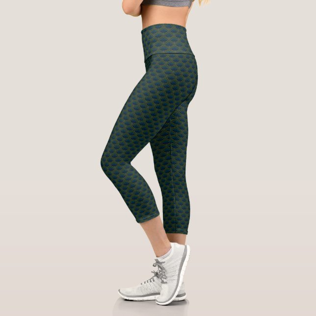 Japanese art deco style_ Deep Forest Capri Leggings (Left)