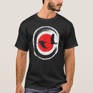 Japanese Art Enso Circle Flying Cranes Ukiyo E Woo T-Shirt