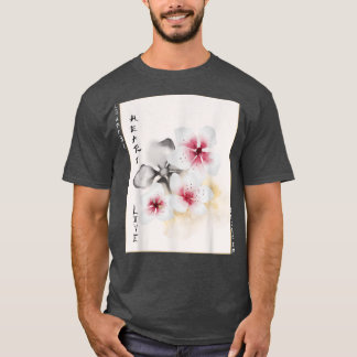 Japanese Art Floral Rose Cherry Blossom Woodblock  T-Shirt