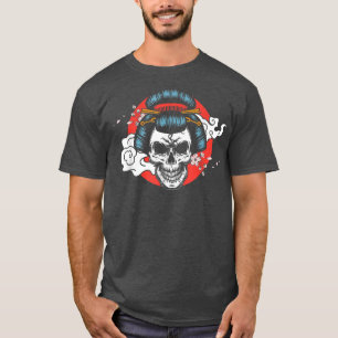 Japanese Art Girl Skull Samurai Japan Flag Ninja S T-Shirt