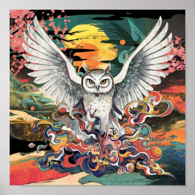 Japanese Art Inspired Bird Wall Poster  (Front)