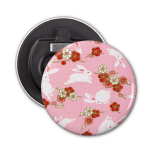Japanese Art: Pink Sakuras & Rabbits Bottle Opener