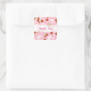 Japanese Art: Pink Sakuras & Rabbits Thank you Square Sticker