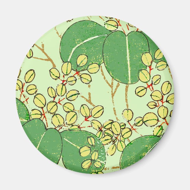 Japanese Art Print Floral Leaves Vintage Magnet (Front)