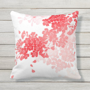 Japanese Art Red & Pink Flowers floral Outdoor Cushion