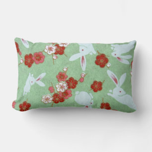 Japanese Art - Sakuras and Rabbits Lumbar Pillow