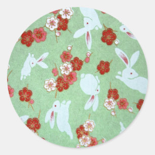 Japanese Art - Sakuras and Rabbits Round Stickers