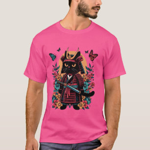 Japanese Art Samurai Ninja Black Cat Warriors T-Shirt