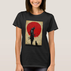 Japanese Art Samurai Warrior Black Cat Vintage Fig T-Shirt