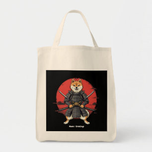 Japanese Art Shiba Inu Samurai Graphic Design Tote Bag