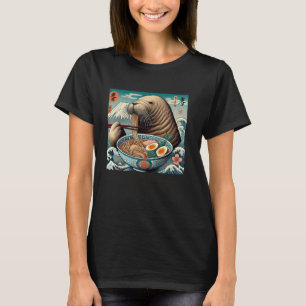 Japanese Art Sunset Mt. Fuji Wildlife Walrus Ramen T-Shirt