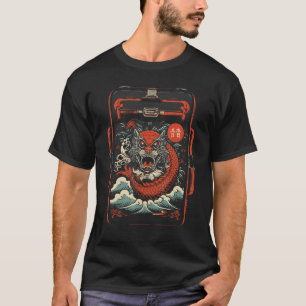 Japanese Art Tiger Character Koi Fish Ocean Waves  T-Shirt
