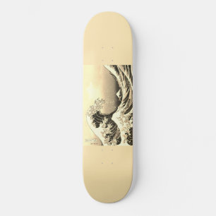 Japanese artwork painting wave, skateboard