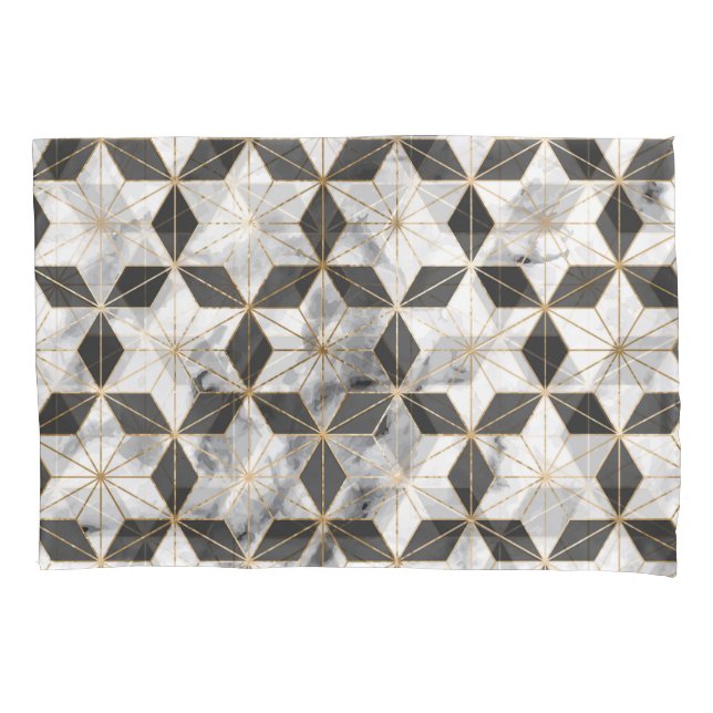 Japanese Asanoha: Gold Marble Pattern. Pillowcase (Front)