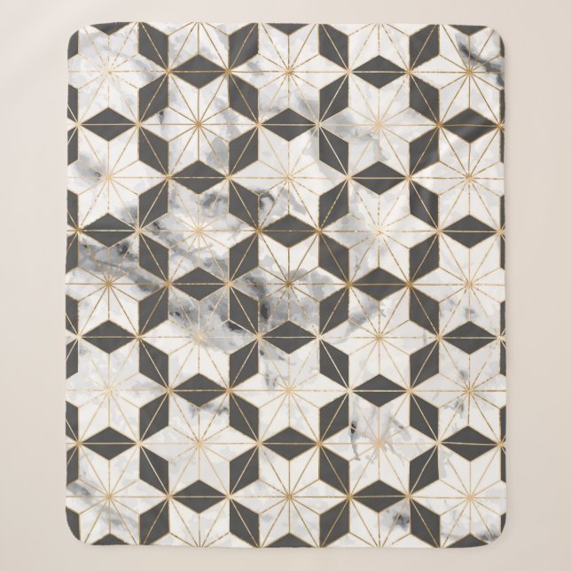 Japanese Asanoha: Gold Marble Pattern. Sherpa Blanket (Front)
