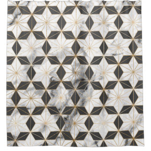 Japanese Asanoha: Gold Marble Pattern. Shower Curtain