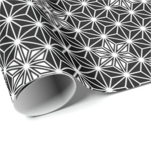 Japanese Asanoha or Star Pattern, black and white Wrapping Paper