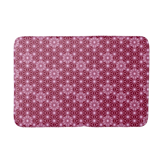 Japanese Asanoha or Star Pattern - burgundy Bath Mat (Front)
