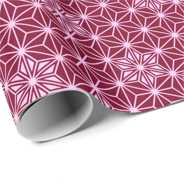 Japanese Asanoha or Star Pattern, burgundy Wrapping Paper (Roll Corner)