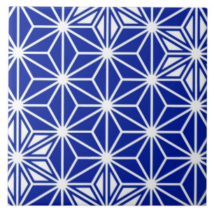 Japanese Asanoha or Star Pattern, cobalt blue Tile