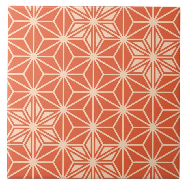 Japanese Asanoha or Star Pattern, coral orange Tile (Front)