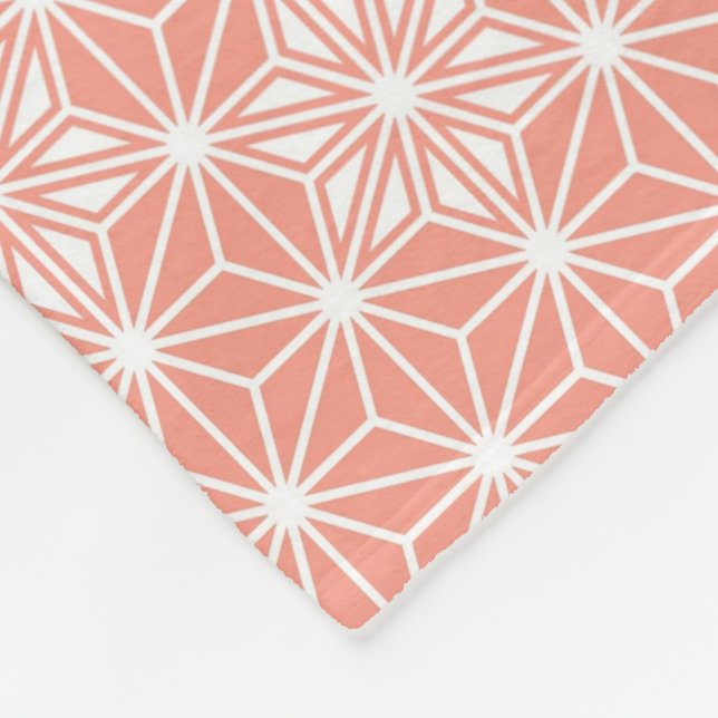 Japanese Asanoha or Star Pattern, coral pink Fleece Blanket (Corner)