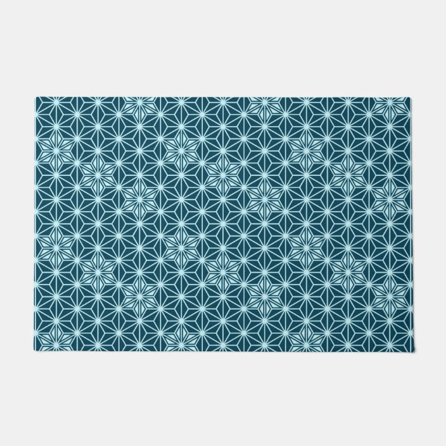 Japanese Asanoha or Star Pattern, Indigo Blue Doormat (Front)