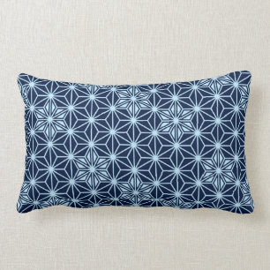 Japanese Asanoha or Star Pattern, indigo blue Lumbar Cushion