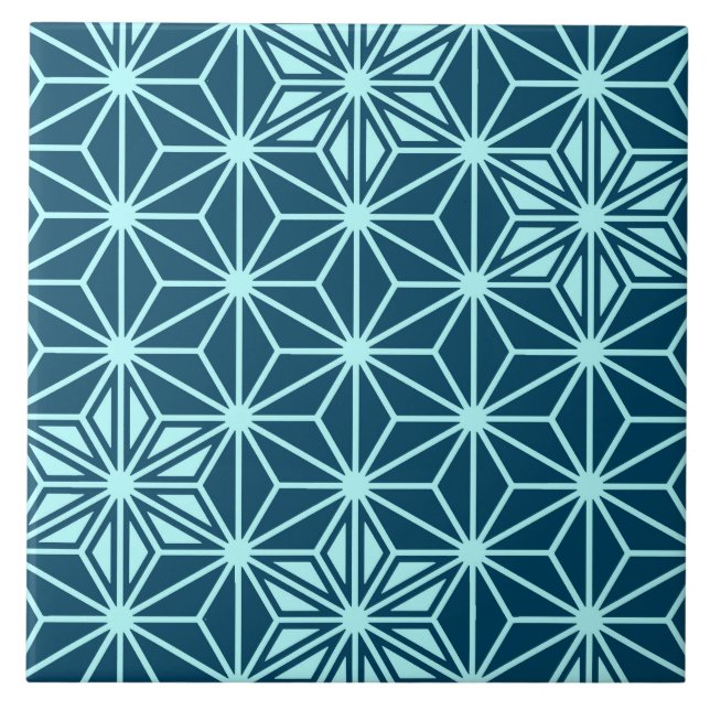 Japanese Asanoha or Star Pattern, Indigo Blue Tile (Front)