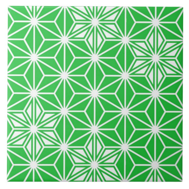 Japanese Asanoha or Star Pattern, jade green Tile (Front)