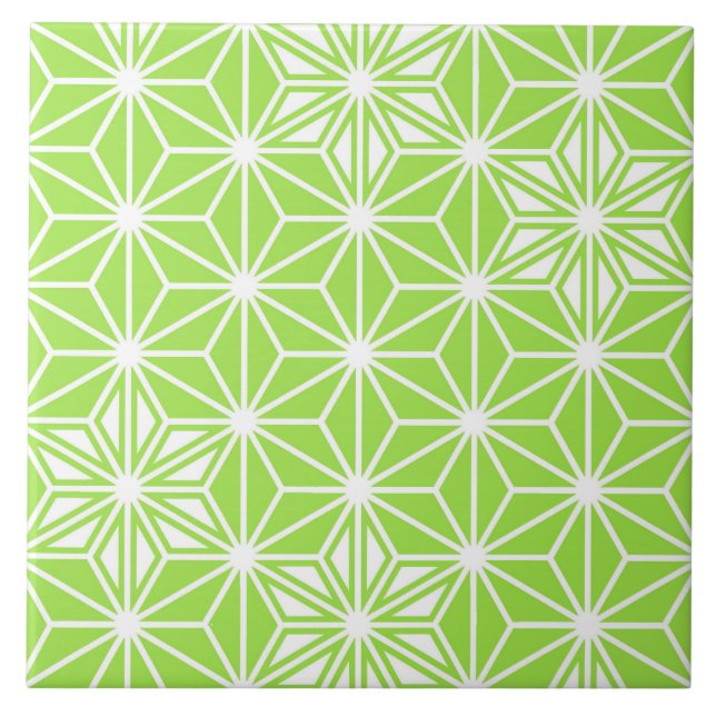 Japanese Asanoha or Star Pattern, light lime green Tile (Front)
