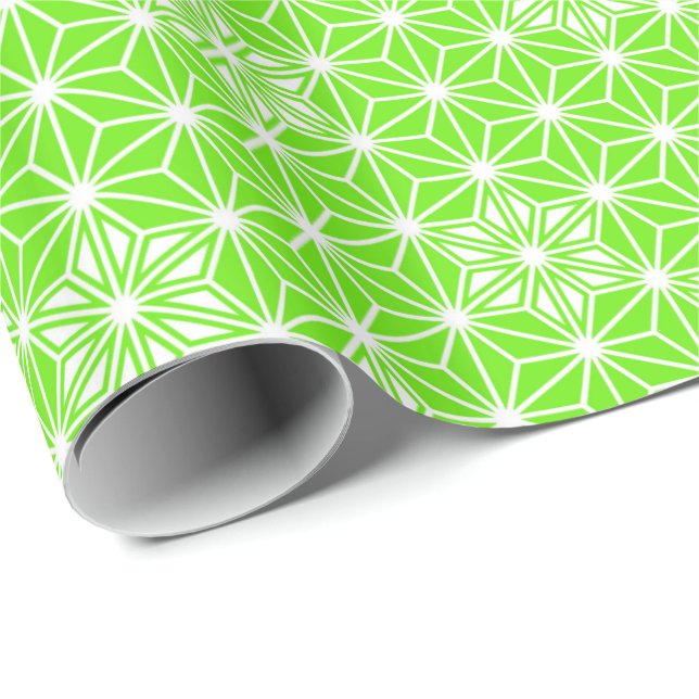 Japanese Asanoha or Star Pattern, light lime green Wrapping Paper (Roll Corner)