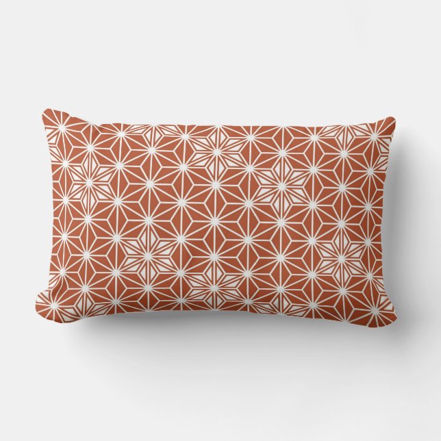 Japanese Asanoha or Star Pattern, terracotta Lumbar Cushion (Front)