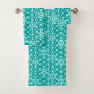 Japanese Asanoha or Star Pattern - turquoise Bath Towel Set