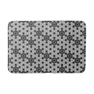 Japanese Asanoha  or Star Pattern, white and black Bath Mat