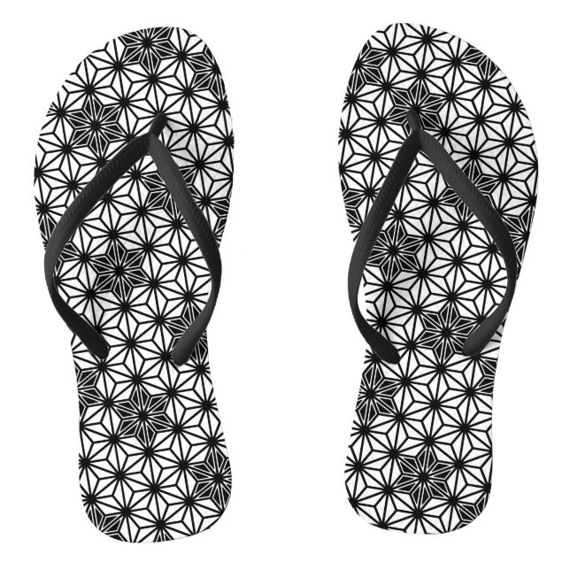 Japanese Asanoha or Star Pattern, white and black Jandals (Footbed)