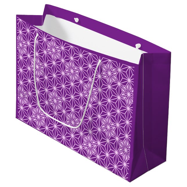 Japanese Asanoha pattern - amethyst purple Large Gift Bag (Front Angled)