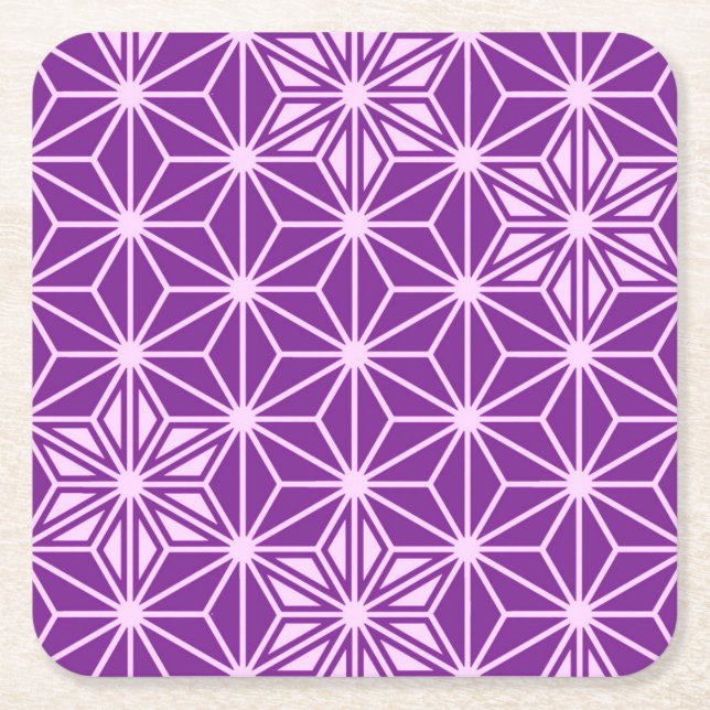 Japanese Asanoha pattern - amethyst purple Square Paper Coaster (Front)