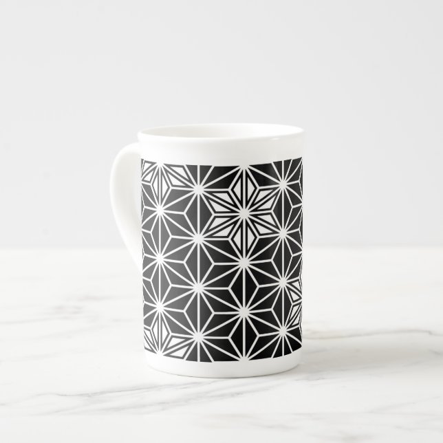 Japanese Asanoha pattern - black and white Bone China Mug (Front Left)